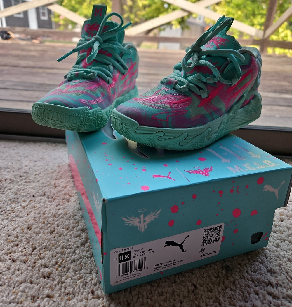 Puma Kids Teal and Pink Graphic Basketball Sneakers